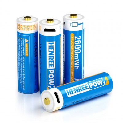 Henreepow boleh dicas semula AA 2600 bateri lithium