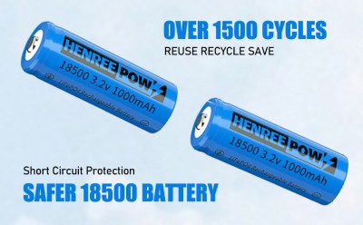 Henreepow 18500 Bateri yang boleh dicas semula, 3.2V LIFEPO4 Lithium Phosphate Battery 1000mAh untuk